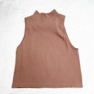 Zara Tan Turtleneck Ribbed Sleeveless Crop Tank Top Women's Size Medium/Large